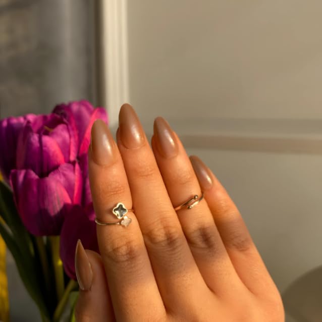 Image of Metallic Nude Almond Nail Extensions - 24pcs Glossy Press On Nails with Gel Glue Tabs | Elegant Artificial False Nails for Women - Classy Reusable Manicure