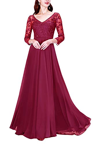 Snow Lotus Damen A Linie V Ausschnitt Mutter der Braut Kleid mit 3/4 Ärmeln Abend Brautjungfer Kleid Gr. 32, burgunderfarben Cover