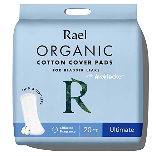 Image of Rael Incontinence Pads for Women, Organic Cotton Cover, Postpartum Essential, Heavy Absorbency, Bladder Control, 4-Layer Core with Leak Guard Technology, Long Length (Ultimate, 20 Count)