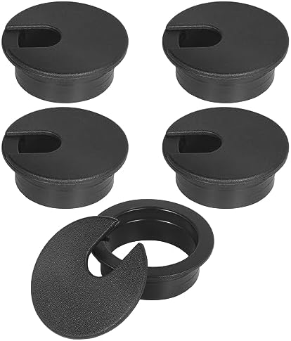 1-3/8" Black Desk Grommet, JTemgle Plastic Cable Hole Cover Computer Table Cord Wire Organizer Caps Desktop Cord Management for Home Office TV Stands Tabletops, 5 Pieces
