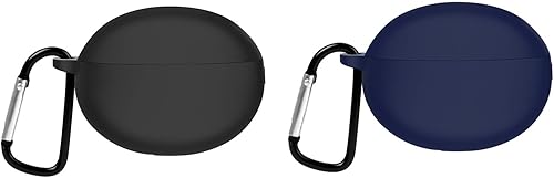 Juego de 2 fundas protectoras de silicona suave compatibles con auriculares Huawei Freebuds 5i, funda protectora con llavero (negro y azul)