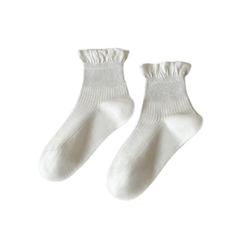 10 pairs of Womens Cotton Crew Socks, Thin Soft Comfort Breathable Dress Socks, Above Ankle Crew Socks for Business, Casual，Athletic Sock (White J