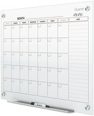 Infinity Magnetic Glass Calendar Board, Monthly Planning/Scheduling, 36" x 24", White Surface