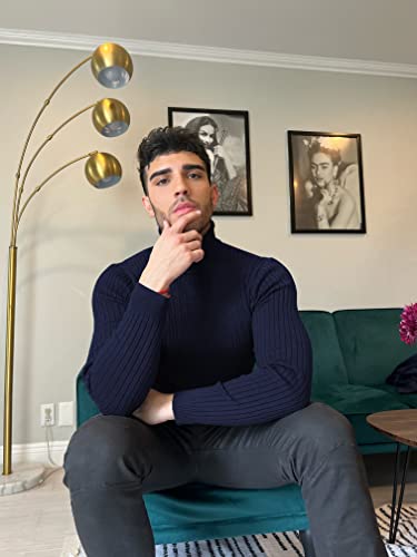 Image of COOFANDY Men's Slim Fit Turtleneck Sweater Casual Twist Patterned Pullover Knitted Sweaters