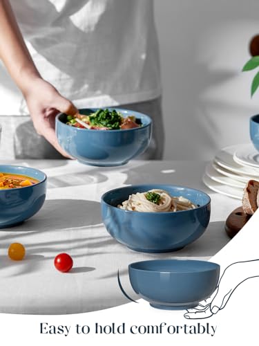 Image of DOWAN 22 OZ Ceramic Soup Bowls & Cereal Bowls - 6 inch Classic Bowls Set of 4 for Soup, Cereal, Oatmeal, Fruit, Rice - Dishwasher & Microwave Safe (Airy Blue)