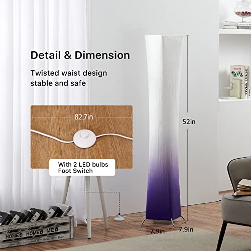 Chiphy Floor Lamp, Dimmable 52" (S) Tall Standing Lamp, 3 Levels Adjustable Brightness Led Bulbs, Column Floor Light, Purple Gradient Fabric Lampshade, Home Decor For Living Room, Bedroom, Kids Room #TOP3