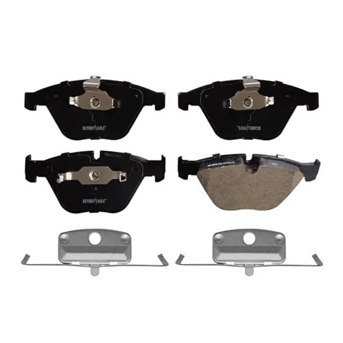 Image of Detroit Axle - Front Brake Pads for BMW 328i 335d 335i 525i 528i 530i 530xi 550i 645Ci 650i 745i 745Li 750i 760i M3 X1 Ceramic Brake Pads w /Hardware Replacement