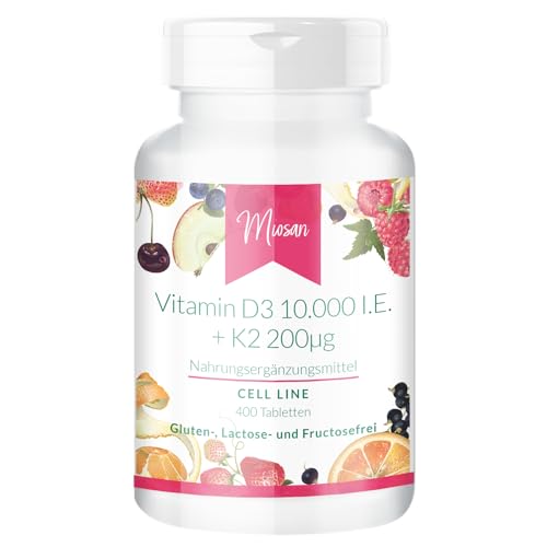 Vitamin D3 10.000 I.E. + K2 200g - 400 Tabletten - CELL LINE - Menaquinon MK-7 & MK-4 Herstellung & Laborprüfung in Deutschland | MIOSAN CLUB - Exklusives Wohlbefinden