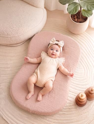 Image of Termichy Muslin Baby Lounger Covers: 30x20 Fitted for Snuggle Me Lounger | Soft Boho Floral Baby Nest Slipcover - Breathable Newborn Nursery Decor - Removable & Machine Washable for Spit-up & Drool