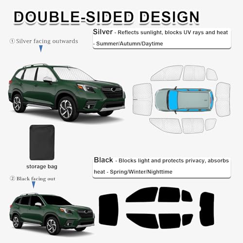 Image of KMF Thicken Sun Shades for Subaru Forester 2019-2024 Accessories, Full Car Window Covers Sunshade for Windshield Side Rear, UV Block Visor Protecting Privacy Blackout for Car Camping 8pcs