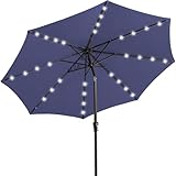 JEAREY 9FT Outdoor Patio Umbrella with Solar Lights, LED Lighted Pool Umbrella with Tilt and Crank, Outdoor Table Umbrellas for Deck, Yard & Market (Dark Blue)