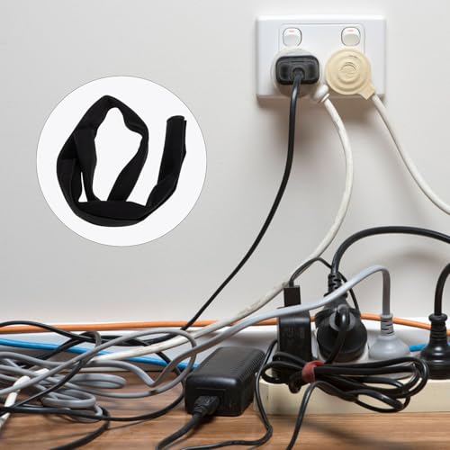 Funda flexible de neopreno para cables, envoltura para gestión de cables para ordenadores, organizador de cables negro para escritorio, oficina y hogar, protección de cables bajo escritorio miniatura 6