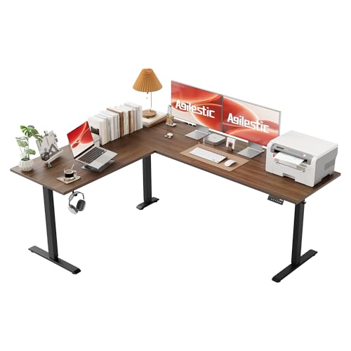 Image of Agilestic L-Shaped Standing Desk Adjustable Height, Electric Corner Standing Desk, Sit Stand Up Desk, 75x61 inch Sit Stand Computer Table, Dark Walnut