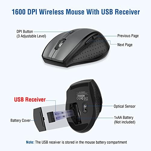 Wireless Keyboard and Mouse Combo, E-YOOSO Cordless Keyboard Mouse, QWERTY UK Layout, 2.4G Full-Sized Ergonomic Keyboard Mouse with Palm Rest, 3-Level 1600 DPI Mouse, Black Keyboard for Computer,Mac