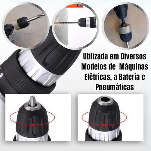 Kit Mandril Aperto Rápido 1/2 x 1-10mm (3/8) + Haste Adaptador SDS Plus Universal Reforçado Castanha