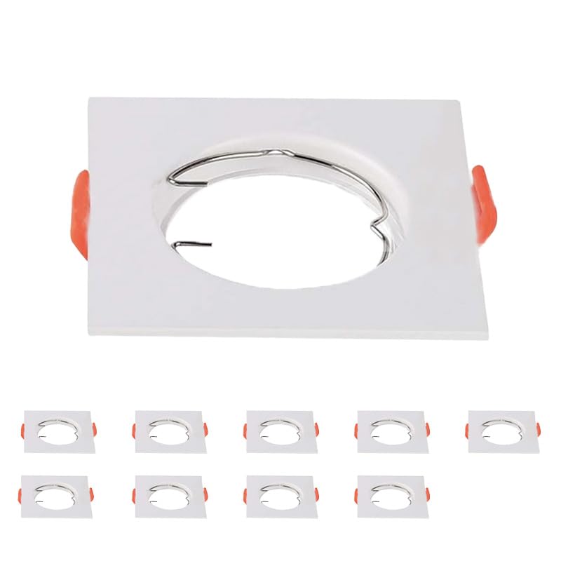 ZOREI 10 Pezzi Portafaretti GU10, Porta Faretti Da Incasso, Modello Fisso Con Molla, Foro 65mm, Rotondo e Quadrato, Portalampade Escluso (Quadrato 81X81X40mm, Bianco)