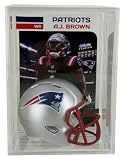 AJ Brown Card with New England Patriots Pocket Pro Size Football Helmet Shadow Box