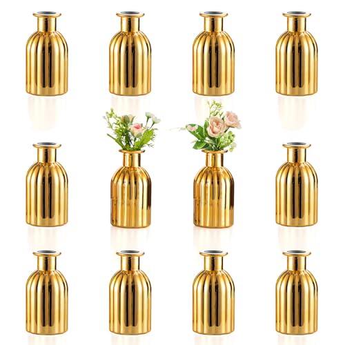 NUPTIO Gold Glass Bud Vases Mini Vintage Bottle 5.51 Tall 6 Pcs