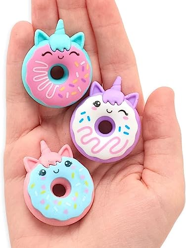 Image of AK Store (Pack of 4) 3D Cute Cartoon Shape Rubber Pencil Erasers, School Stationery for Kids, Boys Girls, Birthday Return Gifts (Unicorn Donuts)