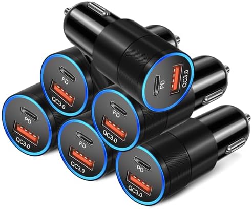 6 Pack USB C Car Charger, Bangfun 38W Dual 12V USB-C & USB-A Car Charger