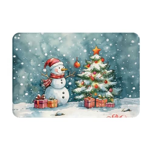 Felpudo Felpudo Exterior Antideslizante Alfombra Puerta Atrapar Suciedad Alfombra De Baño para Trasera Delantera Pasillo Exterior 40X60Cm Lindo Árbol De Navidad con Muñeco De Nieve