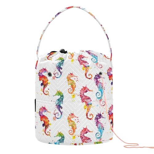 Yarn Storage Bag Small Crochet Bag Knitting Bag Organizer Seahorses Colorful Yarn Bags for Crocheting Basket