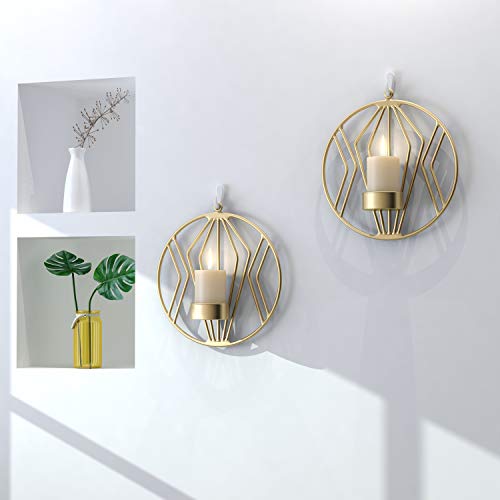 Pasutewel Wall Mounted Candle Holder Set Of 2 Tea Light Candle Sconces Metal Wall Decor For Home Living Room Wedding Events (Gold) #TOP5