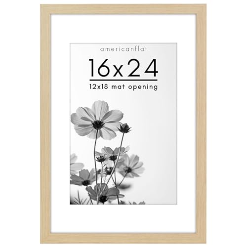 Americanflat 16x24 Poster Frame - Matted to 12x18 - Natural Oak