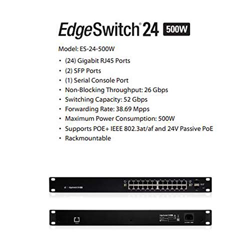 Edgeswitch 24-Port Es-24-500W 500-Watt Managed Poe+ Gigabit Switch With 2 Sfp Ports #TOP5