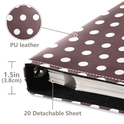 Álbum de fotos con adhesivo auto adhesivo, diseño DIY con puntos, cubierta de cuero PU marrón y blanco, anillado de 3 argollas, 40 páginas, tamaño 11.8 x 11.2 pulgadas miniatura 4