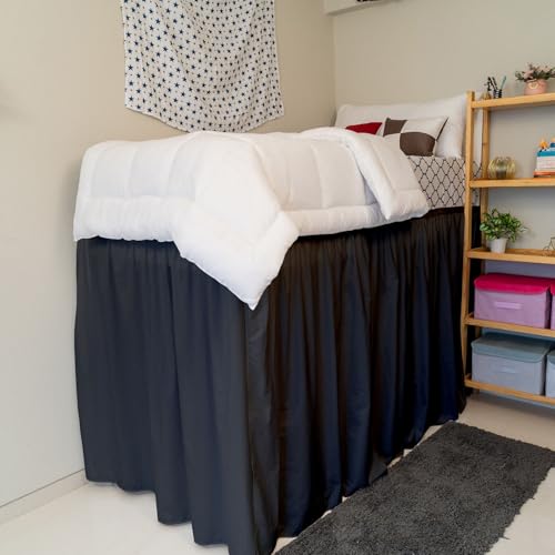 Krishna Dorm Bed Skirt, 100% Microfiber College Bed Skirt Ruffle with Split Corners, Twin XL 46 Inch Drop, Dark Grey