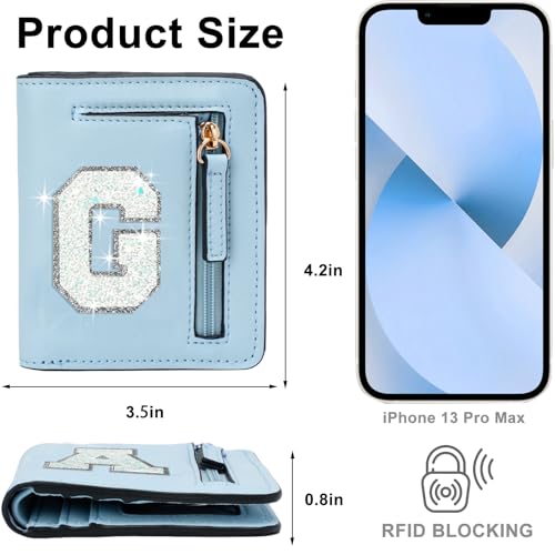 Image of Birthday Gifts for Teen Girl Kids Wallet Girl Wallets Small Initial Rfid Wallet Teen Girls Gift Preppy Stuff for Girls Blue G