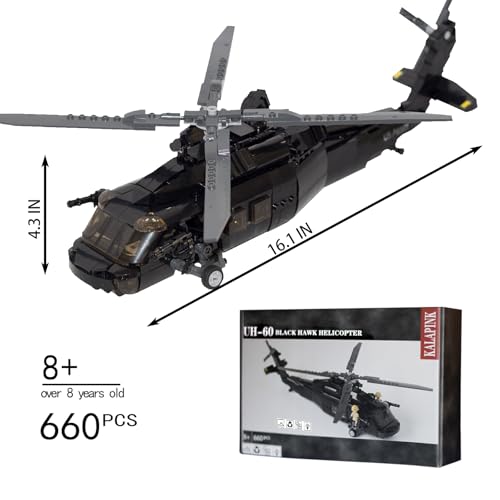 KALAPINK UH60 Black Hawk Helicopter Model, Military Plane Building Blocks Set (660 Pieces) for Army Airplane Lovers, Kids (8+Years) and Adults by KALAPINK - Used condition - Image 3
