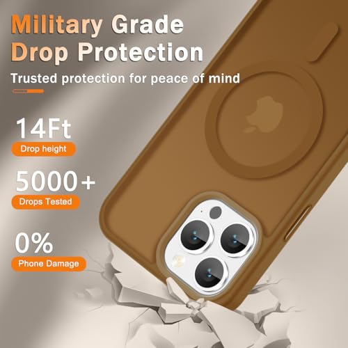 Image of YENAPOON for iPhone 13 Pro Max Case, Matte Magnetic Phone Cover [with 1 Screen Protector] [Support for MagSafe] [Shockproof Military Grade Protection] Translucent Frosted Back, Brown