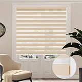 Cordless Zebra Roller Sheer Shades Blinds, Beige Custom Free Stop Dual Layer Window Shades with Vala