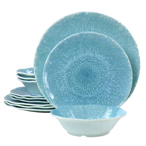 Gibson Home Indigo Frost - Vajilla de melamina de 12 piezas en color azul