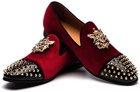 JITAI Mens Leather Shoes Pattern Printing Mens Dress Loafer Shoes Slip-on Casual Loafer Smoking Slipper Red/12 8 US