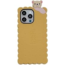 Soft Silicone Case for Apple 3D Cartoon Biscuit Sugar Sandwich Cookie Soda Cracker Snack Food Japanese Teddy Bear Animal Cute Lovely Adorable Kawaii Kids Girls Yellow, for iPhone 12
