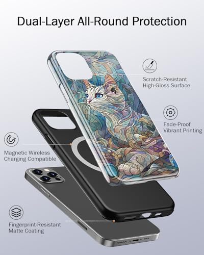 Image of Goodon for iPhone 12 Pro Case /iPhone 12 Case Cute - Wireless Charging Compatible - Dual-Layer Hard Shell + Silicone Cover - Protective Phone Case, Trendy Designs for Women - an Abstract Ragdoll Cat