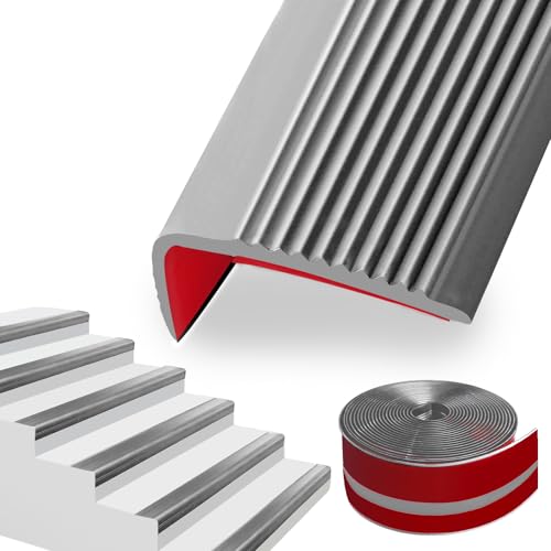 SDLDEER 2 Meters Stair Nosing Edge Trim, 50 x 25 MM L-Shape Peel and Stick Stair Treads Self-adhesive Staircase Step Edge Protector Flexible Rubber Edging Strip for Outdoor Indoor Floors, Gray