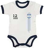 ShirtStreet Argentinia Soccer World Cup Fussball WM Fanfest Gruppen Ringer Strampler Baumwoll Baby Body kurzarm Jungen Mädchen Streifen Trikot Argentinien, Größe: 12-18 Monate,White/Nautical Navy