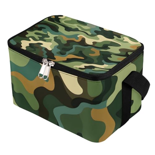 Lunch Bags for Women Men 9 Cans,Camouflage Pattern Hot & Cold Food Delivery Bag Insulated Grocery Bag Insulated Lunch Box Fashion Green and Black Cooler Bag for Office Work Picnic Beach