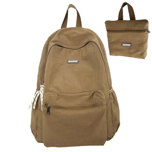 Foldable Backpack for Men Women Zipper Closure Bookbag for Trip (Khaki)
