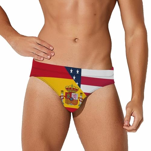 USA and Spain Flag Men's Swim Briefs Low Waist Bikini Swimsuit Underwear Beach Swimwear