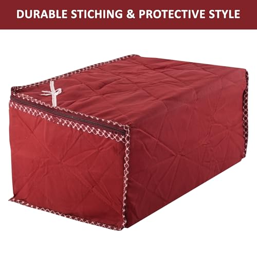 Image of Kuber Industries Saree Cover | Clothes Storage Bag | Wardrobe Organiser for Suit | Zip Closure & Transparent Window Saree Cover | Bow Dot Border-Design | 9 inch | Pack of 3 | Maroon