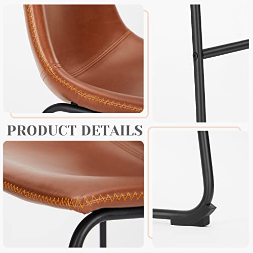 Bar Stools Set Of 2, Counter Height Bar Stools With Back, 26 Inch Armless Industrial Faux Leather Barstools With Metal Legs And Footrest, Dining Chairs For Home Office Kitchen Island, Whiskey Brown #TOP4