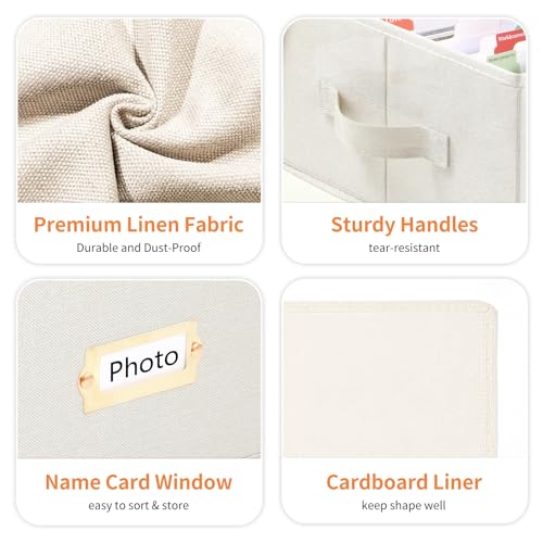 Aokeyee 2PC Photo Storage Box - Decorative Linen Memory Organizer for 4x6 Pictures, Keepsake Box with Dividers & Labels, Holds 1700+ Photos
