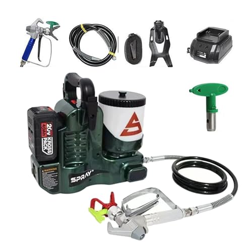 High Pressure Airless Paint Sprayer, 1.2L Cordless/Electric Dual Mode, 1.1L/Min, 6-Speed Adjustable, 70inch Hose, 360° Full Spraying for Walls Furniture Fences Small Renovations Green Machine