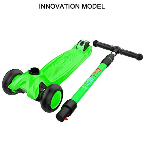 Image of Allek Kick Scooter B03, Lean 'N Glide 3-Wheeled Push Scooter with Extra Wide PU Light-Up Wheels, Any Height Adjustable Handlebar and Strong Thick Deck for Children from 3-12yrs (Lime Green)