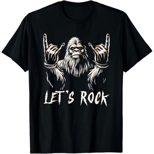 Bigfoot Rock On Funny Sasquatch Rock Roll Let's Rock T-Shirt Black XL